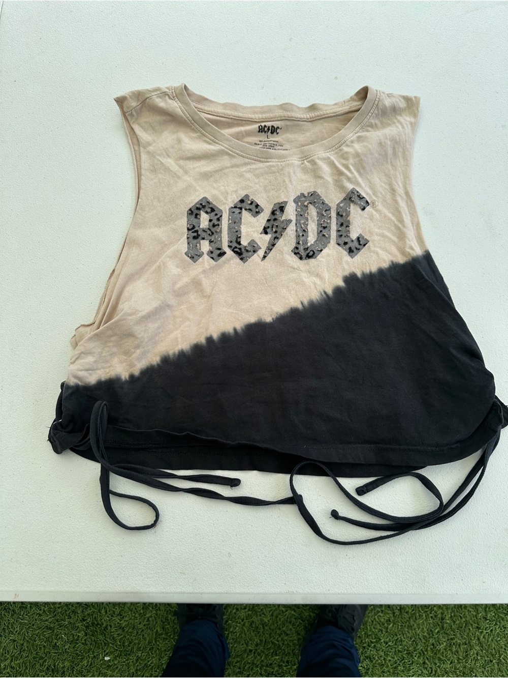 AC/DC Two-Tone Tie-Dye Cropped Tank Top in Beige and Black